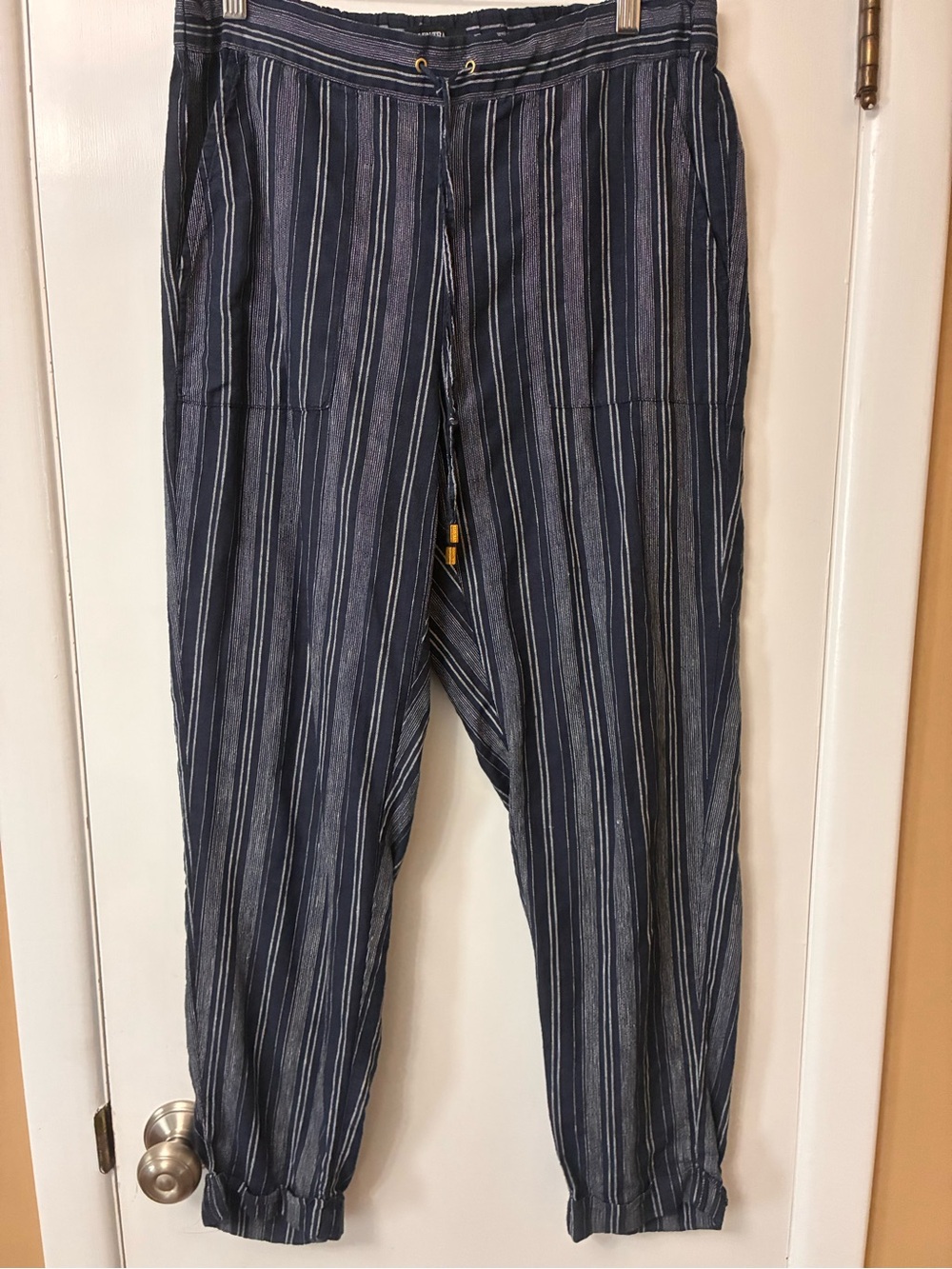 Women’s Blue Striped Casual Drawstring Pants